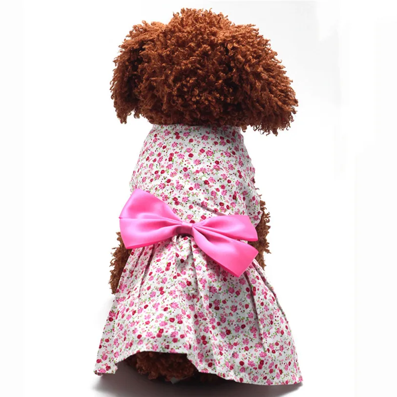 Spring/Summer Dog Dress Cute Flower Bowknot Dog Dresses S XL Pet