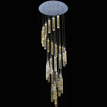 

ZX Double Staircase Large Crystal Pendant Lamp Villa Luxury LED Long Chandelier Bubble Column Crystal Living Room Spiral Lamp