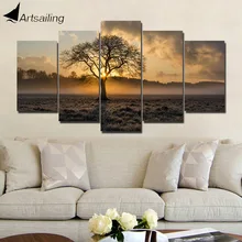 HD Печатный 5 шт Холст Искусство Tenacious дерево с утренним солнечным светом живопись настенные картины Пейзаж Плакат для украшения стен