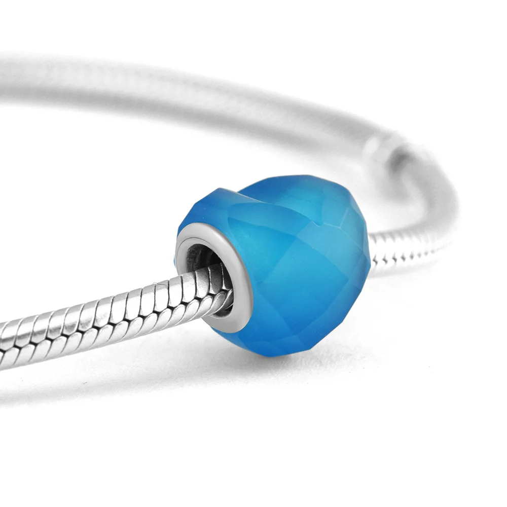 DIY Подходит для Pandora шармы браслеты форма Любовь бисер с аквалангом синий CZ стерлингового серебра 925-ювелирные изделия
