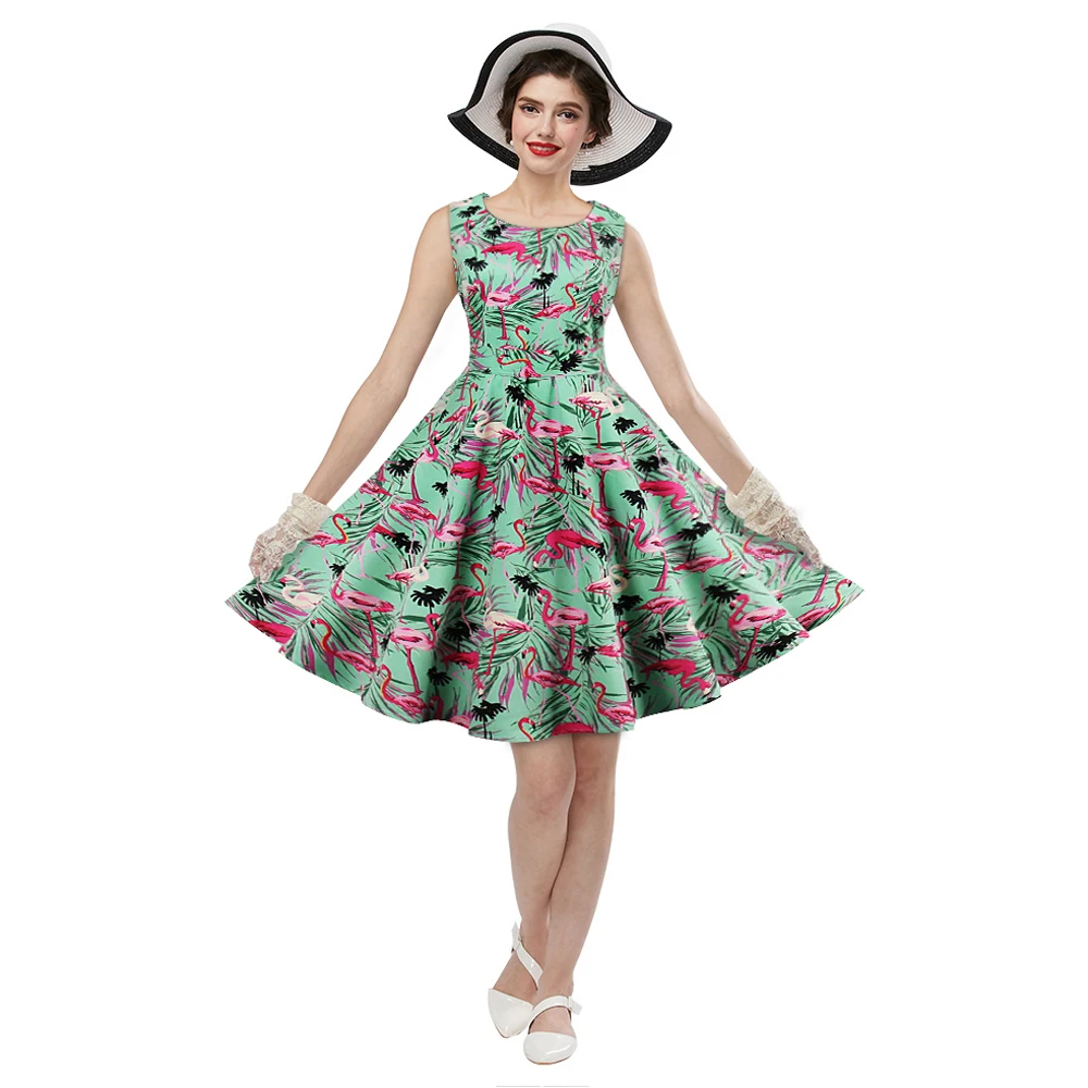 Joineles размера плюс 4XL женское ретро платье 50s 60s Винтаж рокабилли Свинг Feminino Vestidos Фламинго цветочный принт вечерние платья