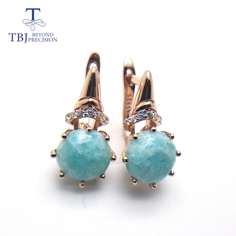 

TBJ, Cute clasp earring 925 sterling silver rose gold fine jewelry with amazonite gemstone best gift for girls