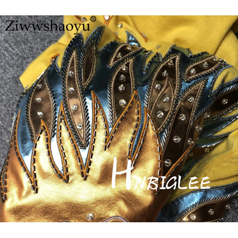 Métal Chandail Pull Laine En D'hiver Cuir Longues Manches Ziwwshaoyexquisite Perlée Texture Brodé Femmes De À 18 pq0FRw5