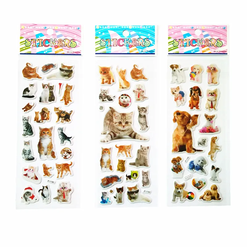

3 Sheet/lot cat and dog Princess Series Puffy Sticker Scrapbook Bubble Stickers Kawaii Emoji Reward Kids Toys
