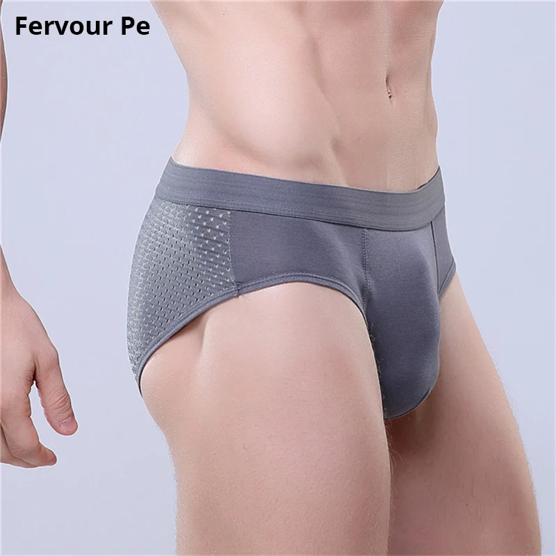 

Fervour pe Men's Briefs Ice silk Mesh Briefs panties Plus Size 3XL sexy grid Hollowing out Mens Underwear B19034