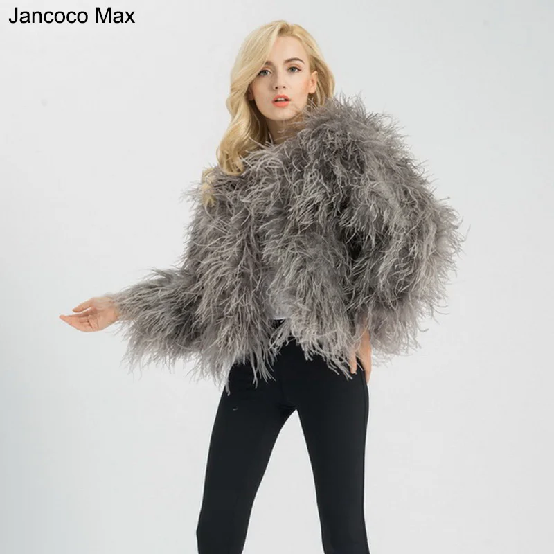 Jancoco Max дизайн настоящий страусиный мех куртка Женская мода зимнее пальто S1602
