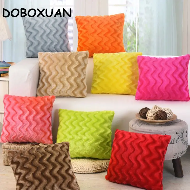 

Elegant Solid Color Wave Pattern Decoration Fur Cushion Cover Modern Plain Style Throw Pillows Office Waist Sofa Pillow Covers