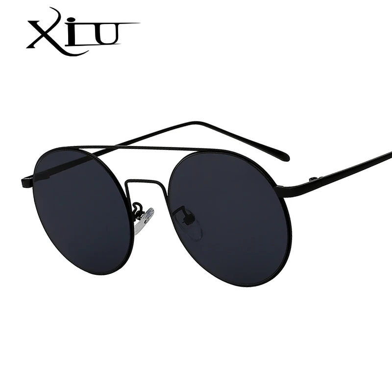 

XIU Round Sunglasses Men Women Double Beam Metal Sunglasses Vintage Brand Designer Glasses Fashion Mirror Lens Eyewear UV400