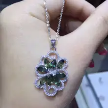 Натуральный Синий сапфир камень кулон S925 серебро Природный камень кулон Цепочки и ожерелья модные роскошные цветы дерева женщин партии ювелирных изделий