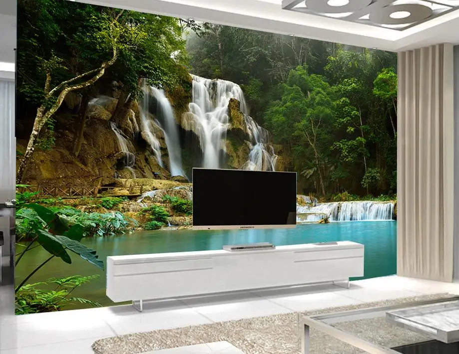 

custom 3d mural Mysterious forest waterfall living room TV backdrop 3d wallpaper walls for living room wallpaper brick wall