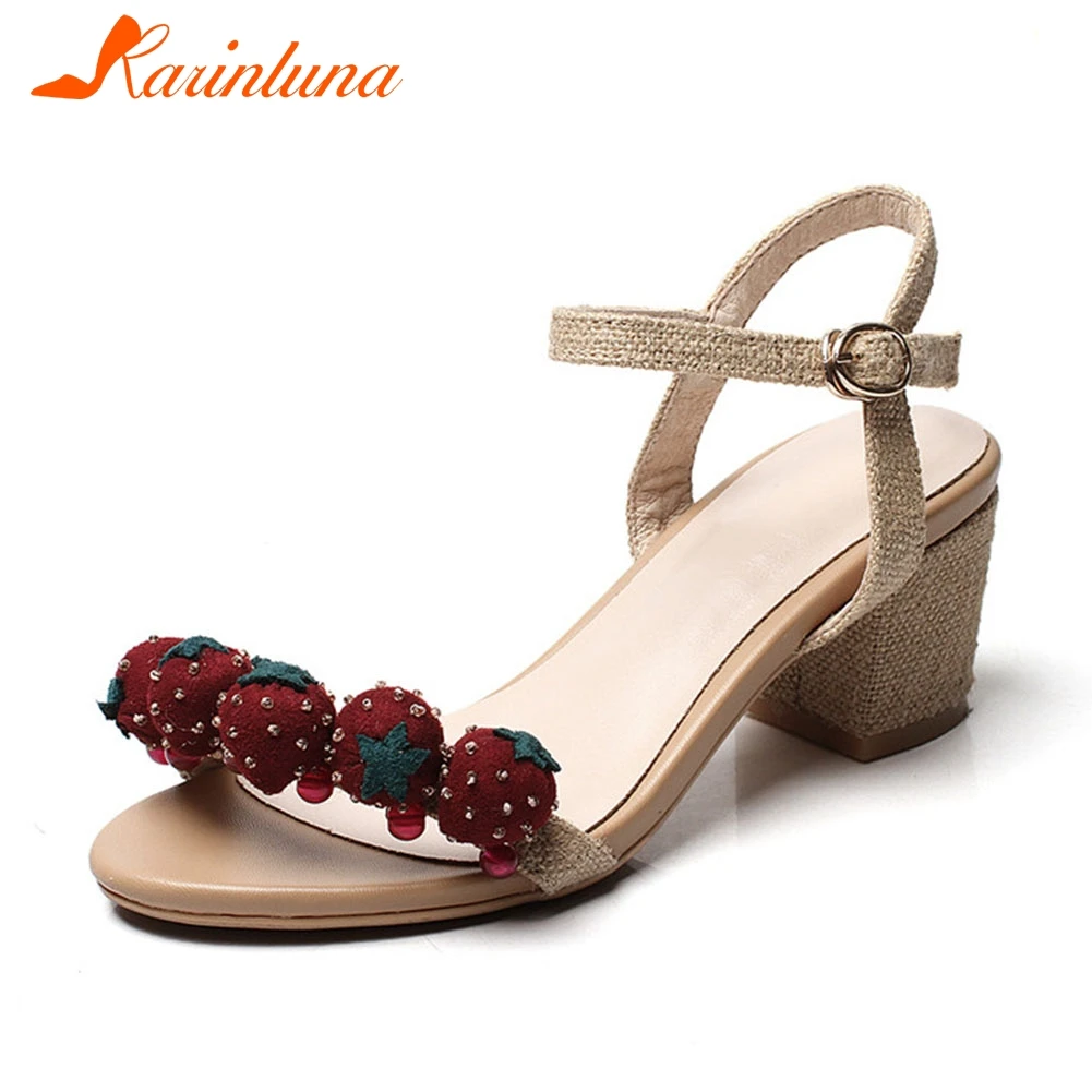 

KARINLUNA Brand New Fashion INS Hot Summer Sandals 2019 Sweet Strawberry Ladies High Heels Shoes Woman Casual Party Sandals