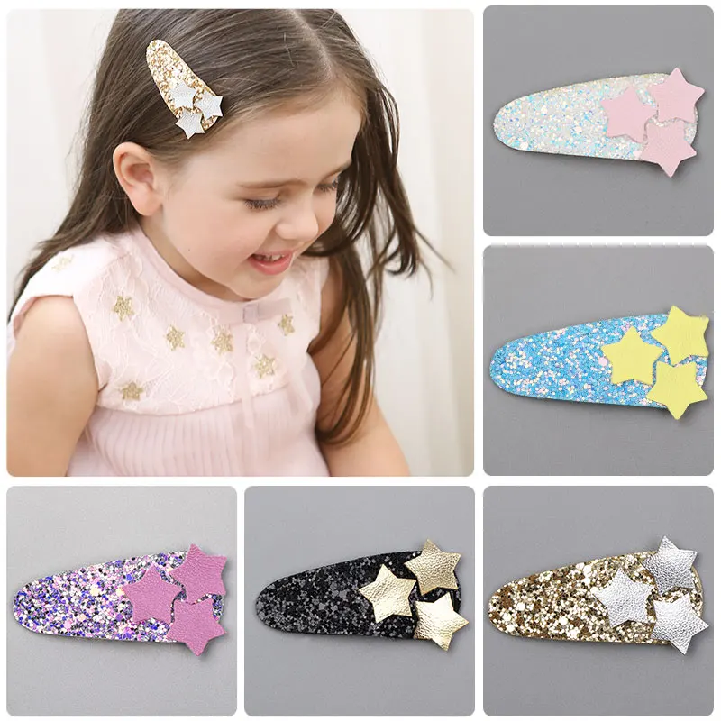 20pcs/lot Glitter Metallic Star Snap Hair Clips Kid Silver Classic