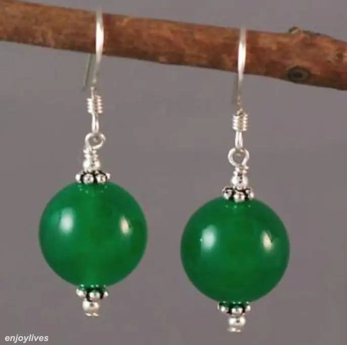 REAL shipping ON SALE Fashion 10mm Green Jade Round Beads 925 Sterling Silver Hook Earrings | Украшения и аксессуары