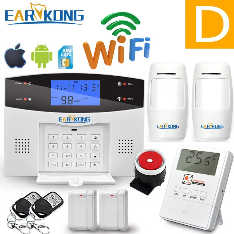 D Wifi GSM PSTN сигнализация Беспроводная и Проводная детекторы сигнализация Умный дом релейный выход приложение английский/русский/испанский/Франция/Итальянский - Цвет: D