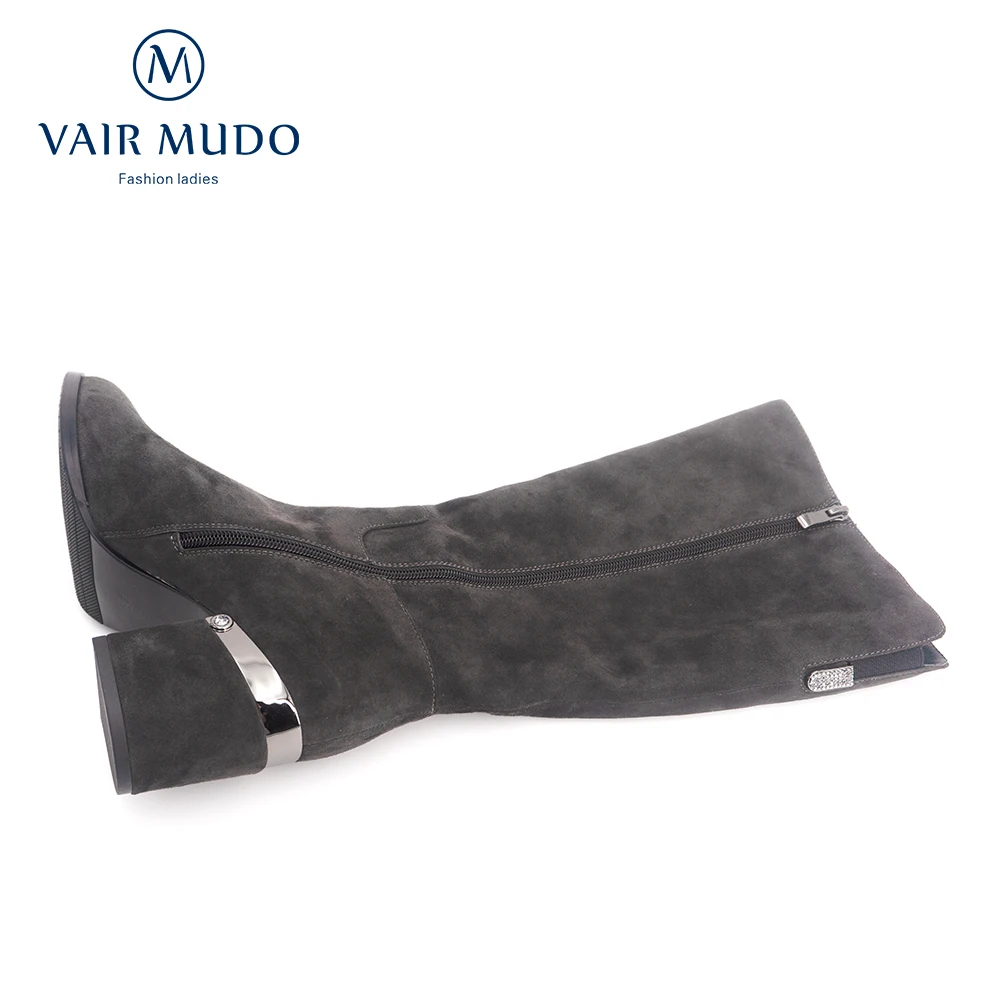 VAIR MUDO/женские зимние сапоги до колена высококачественные модные офисные женские сапоги ручной работы с круглым носком из натуральной кожи на высоком каблуке; ZT2