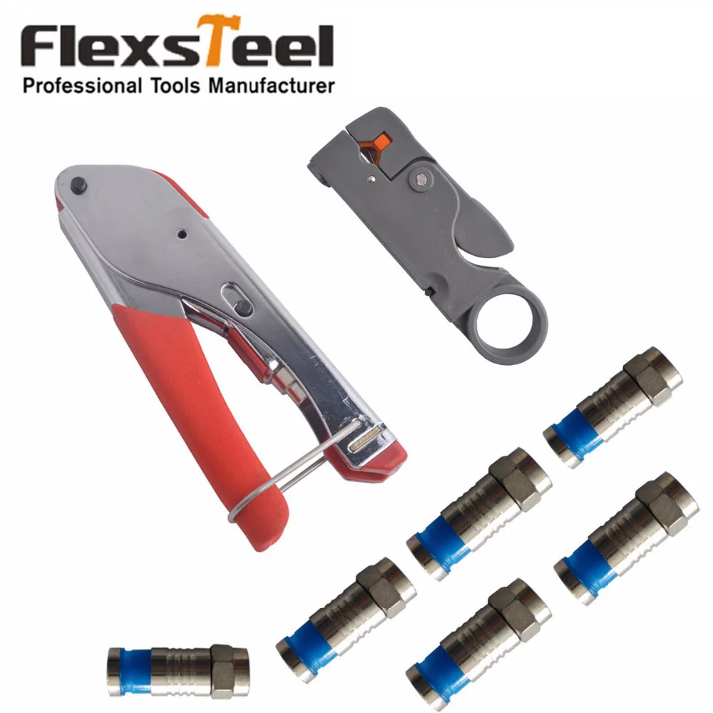

8pcs Wire Stripper Kit Coax Cable Crimper Coaxial Compression Plier Tool Wire Stripper with F Connectors for RG6 RG58/59/62