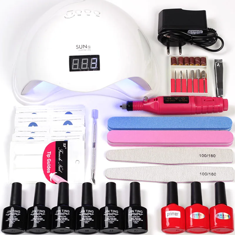 

Full Manicure Set With Lamp Nail Kit 48w/6W UV LED Lamp For Nail Art Sets 6pcs 10ml UV Gel Nail Polish Set For Manicure Tools
