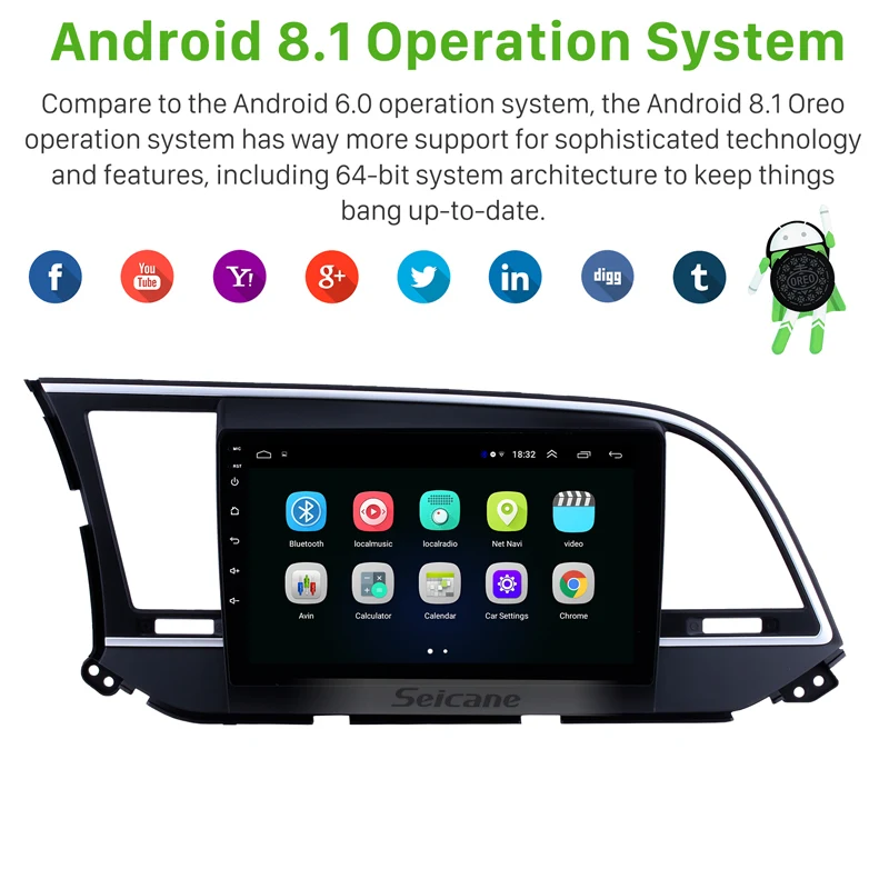 Reproductor Multimedia de coche Seicane para 2016 Hyundai Elantra 9 pulgadas 2 Din Android 81 HD 10