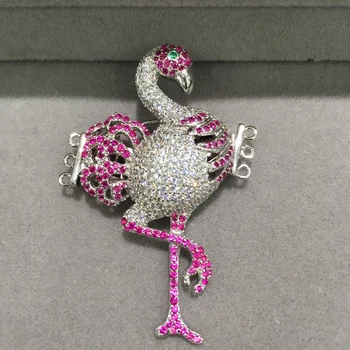 

Top quality Jewelry clasps & brooch double use flamingo 925 sterling silver with cubic zircon fashion women jewelry
