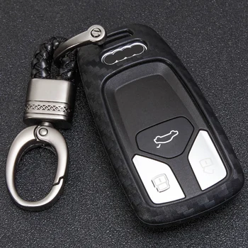 

Carbon Fiber Pattern Car Key Case Cover Holder For Audi A4 B9 Q5 Q7 4m TT TTS 8S 2016 2017 A4L Car Key Soft Shell Cover Keyring