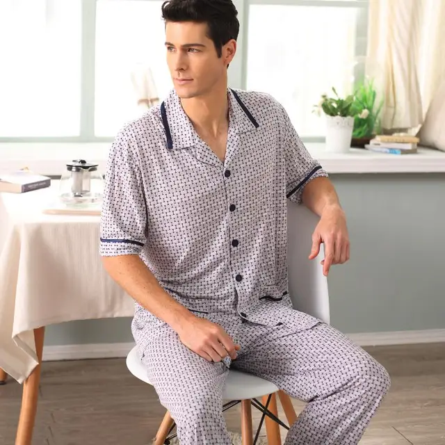 Gadpat 2016 High end Men's Pajamas Summer Cotton Couple Pajamas Male