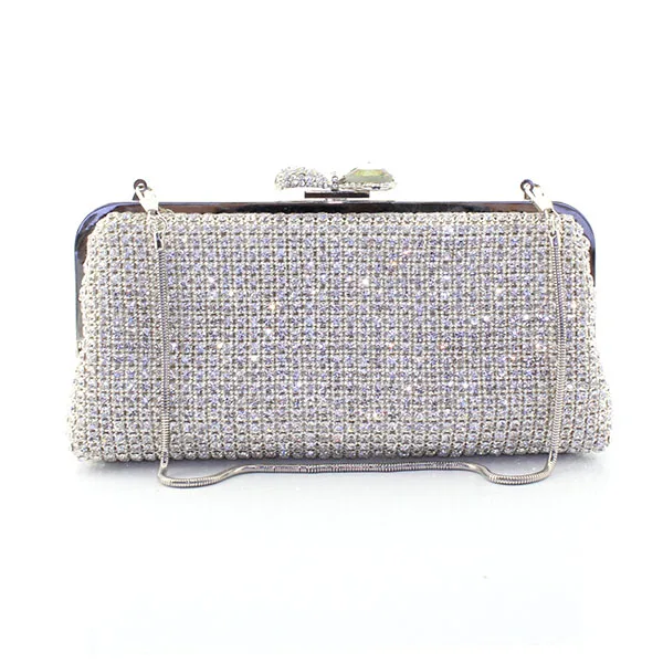 

Hot Crystal Rhinestones Women Wedding Party Cocktail Handbags Clutch Bridal Metal Box Clutches Shoulder Bags (6125-BG)