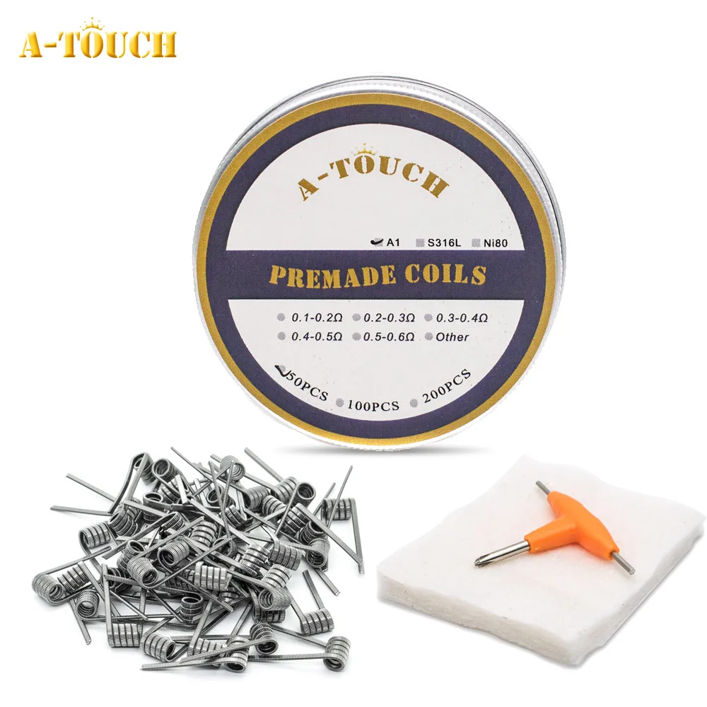 

50Pcs/lot A-touch Premade Coils Clapton Alien Wire for Vaper DIY Electronic Cigarette RDA Atomizer Heating Coil A1/SS316L