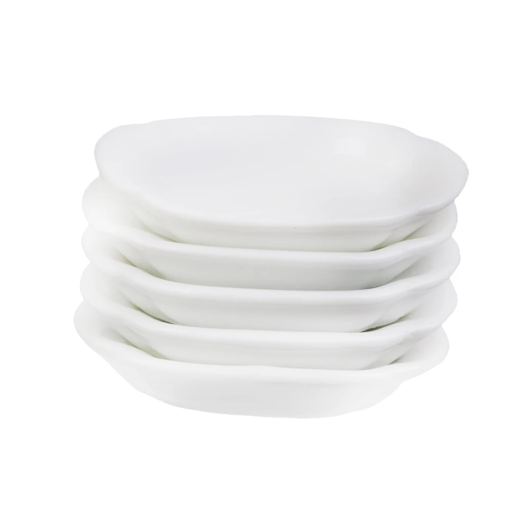 Miniature 5pcs White Ceramic Dishes Plate Tableware for Dollhouse 1/12 Scale 3.3 cm