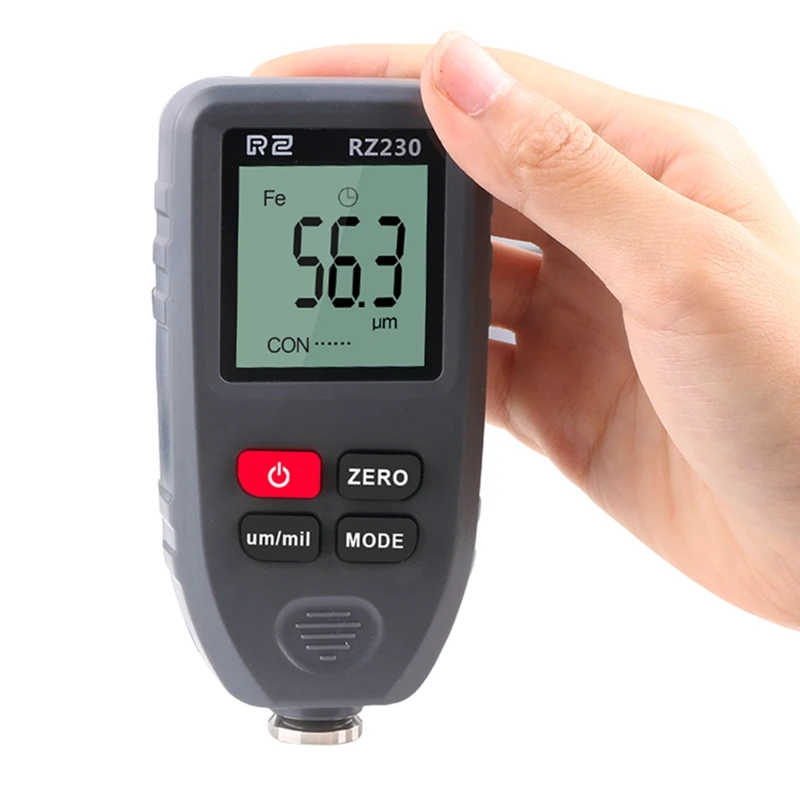 

Портативный цифровой датчик толщины покрытия RZ230 0-1300um, тестер толщины лакокрасочной пленки для кузова автомобиля, измеритель ширины металлического основания um/mil