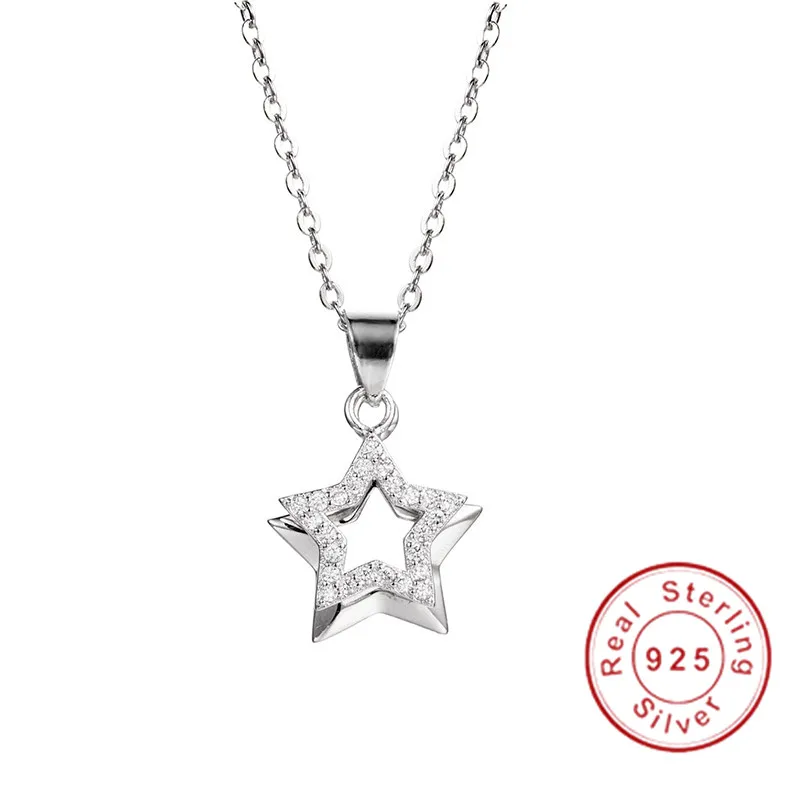 

Luxury 925 Sterling silver Jewelry 2 five pointed stars Necklace & Pendant white Stone Engagement Wedding Necklace for Party