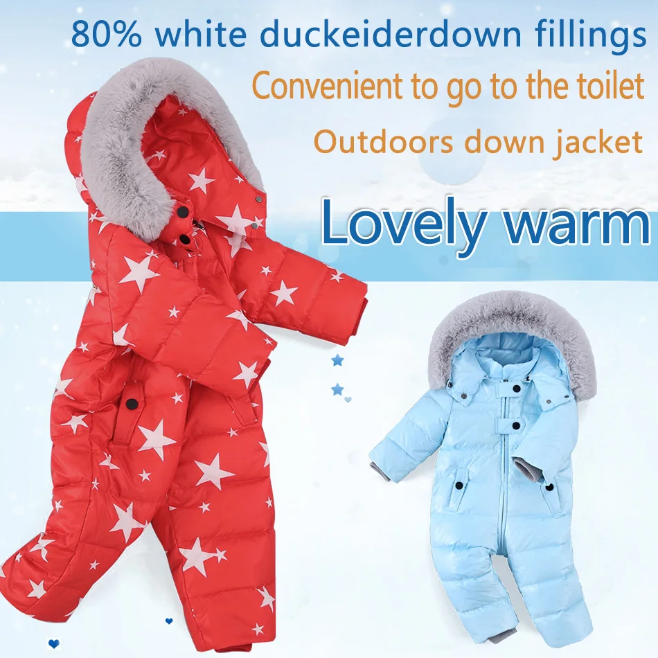 Зимние Пуховые комбинезоны для малышей до-30 градусов; Комбинезоны для маленьких мальчиков и девочек; плотная теплая верхняя одежда для детей; детский зимний комбинезон