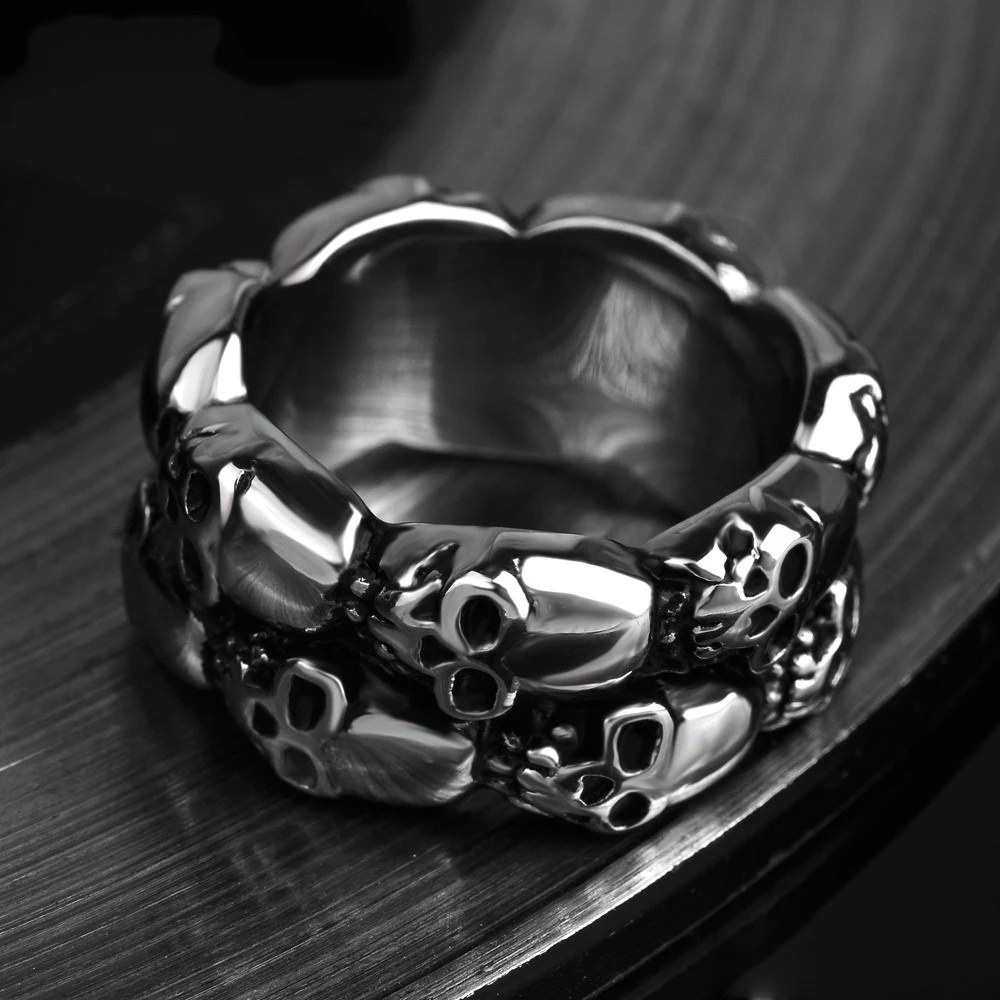 

Skulls Men Ring Viking Goth Punk Rock Hip Hop Titanium Stainless Steel Male Ring Biker Band Vintage Jewelry Never Fade DAR333