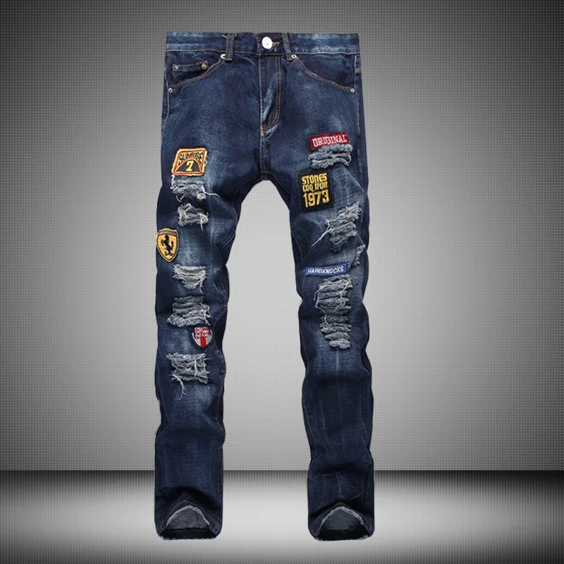 

Designer Patch Ripped Jeans High Quality Biker Jeans Brand Clothing Men Casual Skinny Elastic Pant Denim Overalls Slim Fit jeans
