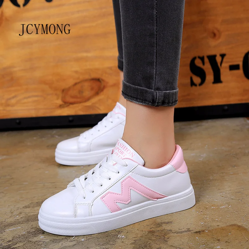 CYMONG New Fashion Women Shoes Flats Casual Sport Breathable PU Leather M Letter Summer Shoes
