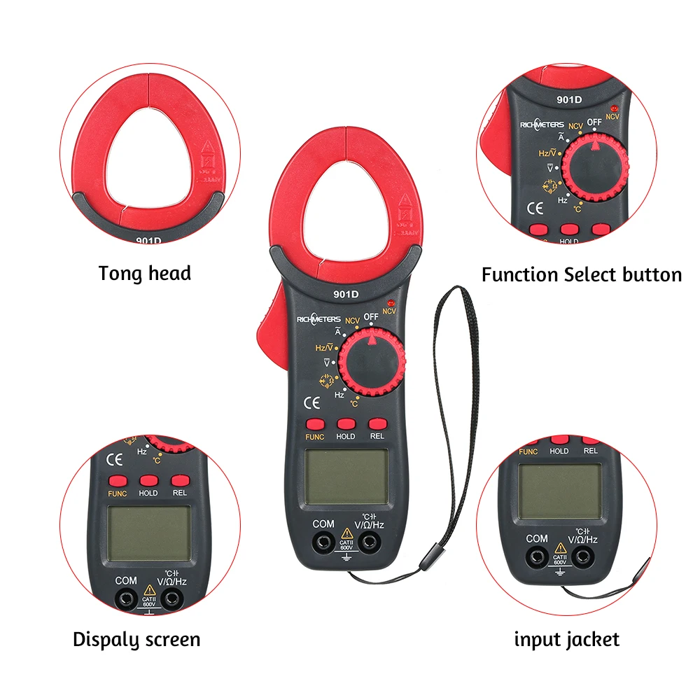 RICHMETERS RM901D Digital Clamp Meter Voltage Meters Frequency Resistance Capacitance Diod