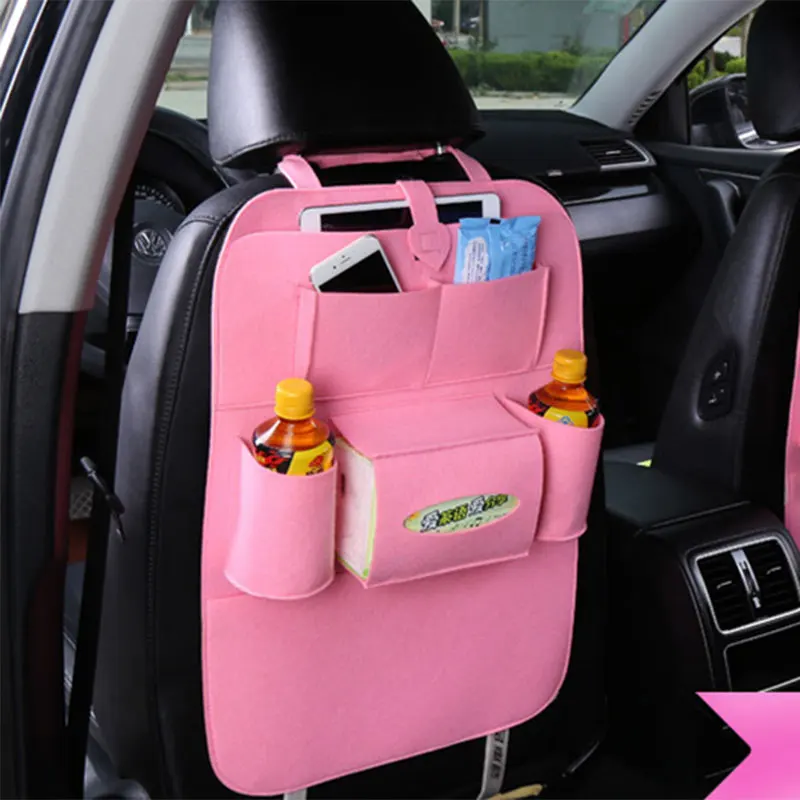 Сумка-Органайзер для автомобильного сиденья, шерстяные фетровые Защитные пленки для спинки сиденья для детей, бутылки для хранения, коробка для салфеток - Цвет: pink