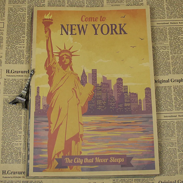 

Rome Moscow New York Paris Statue of Liberty scenic poster retro kraft paper decorative stickers