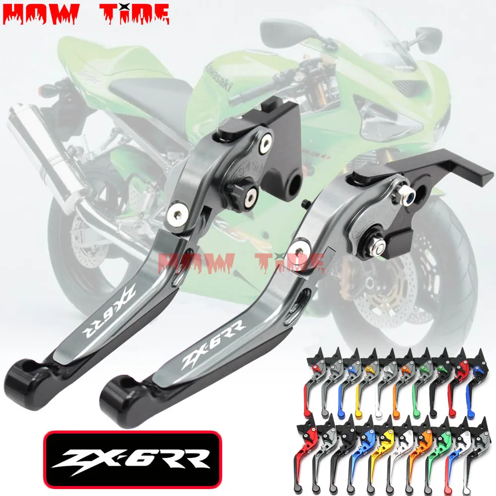 CNC 조정 가능한 접이식 오토바이 브레이크 클러치 레버, 가와사키 ZX6RR ZX6 RR 2000 2001 2002 2003