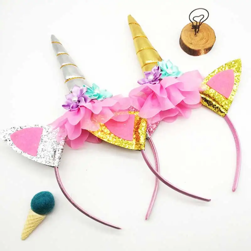 

Cute Girls Flower Cat Ears Unicorn Headbands Children Headwear Kids Photo Props Party Hair Hoop Hairbands Kids Hair Accessories