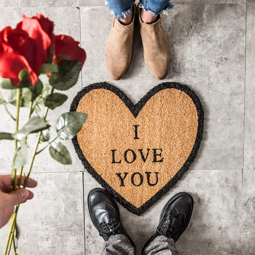 I LOVE YOU Natural Coconut fiber bath mat doormat mats slip resistant