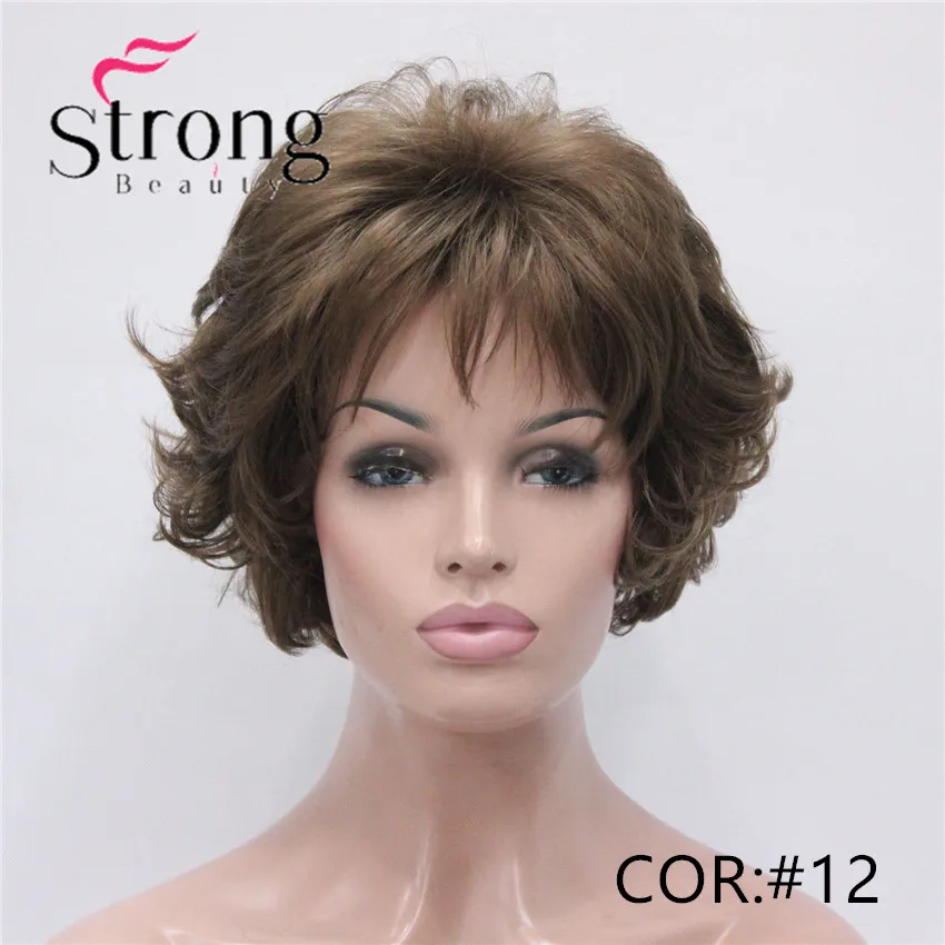 E-7125 #12New Wavy Curly Wig Light Reddish Brown Short Synthetic Hair Full Women's Wigs (1)_