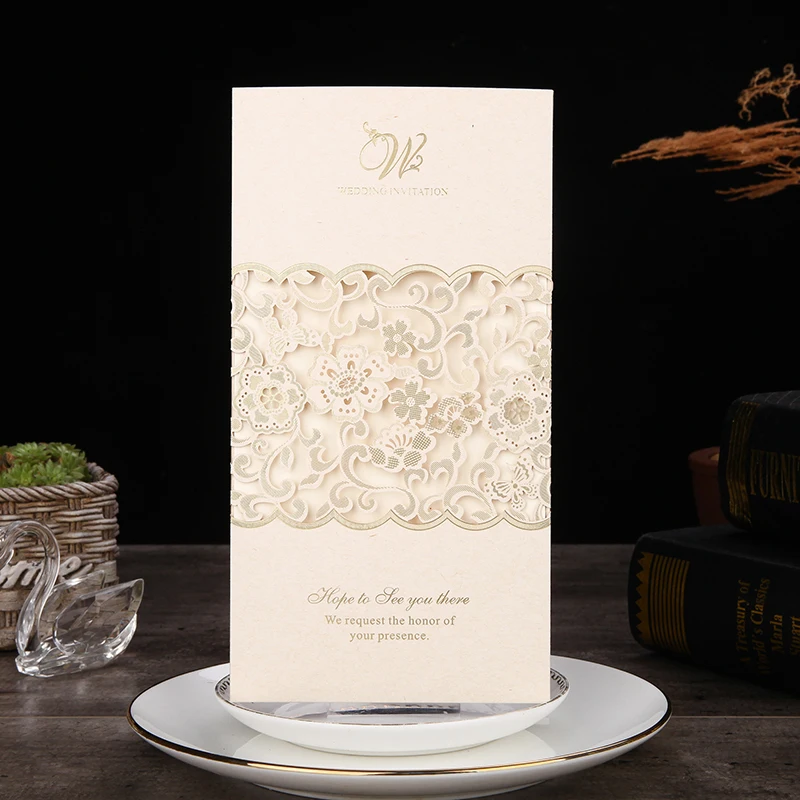 

1pcs Sample White Laser Cut Wedding Invitations Card Marriage Greeting Card Lace Elegant Custom Envelopes Wedding Party Supplies