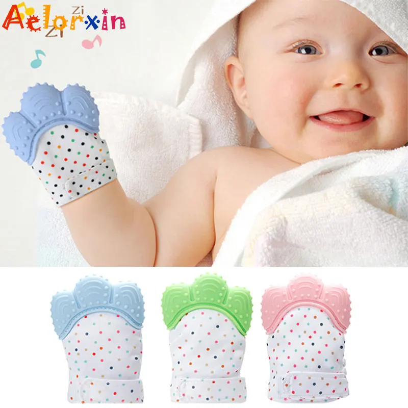 

Baby Silicone Mitts Teething Mitten Glove Sound Teether Newborn Chewable Nursing Mittens Teether Natural Stop Sucking Thumb Toy