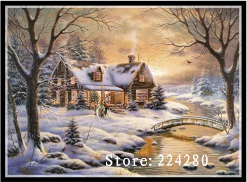 

Needlework,Embroidery,DIY Cross stitch,Christmas Cottage Pattern 14CT white canvas counted Cross-Stitching Home Decor Crafts