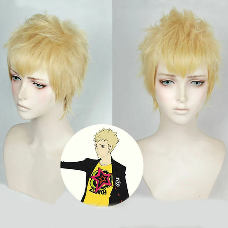 Gioco P5 Persona 5 Ryuji Sakamoto Dei Capelli Breve Latte Blonde Layered Resistente Al Calore Del Costume Di Cosplay + Protezione Della Parrucca Liber