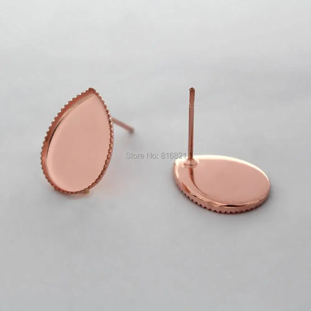 

Blank Stud Earrings Bases teardrop Bezel Tray Cameo Cabochons Stud Post Earrings Settings DIY Crafts Findings Rose Golden Plated
