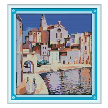 

Joy Sunday crossstitch Port of Algiers snow scenic DMC14CT11CTcottonfabric livingroom dininghall restaurant home hotel painting