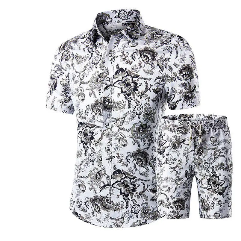 New Fashion Men Summer Leisure Men Suit Casual Slim Stand Collar Printing Short Sets Casual Daily Brief Two Pieces Sets #4R10 (1)