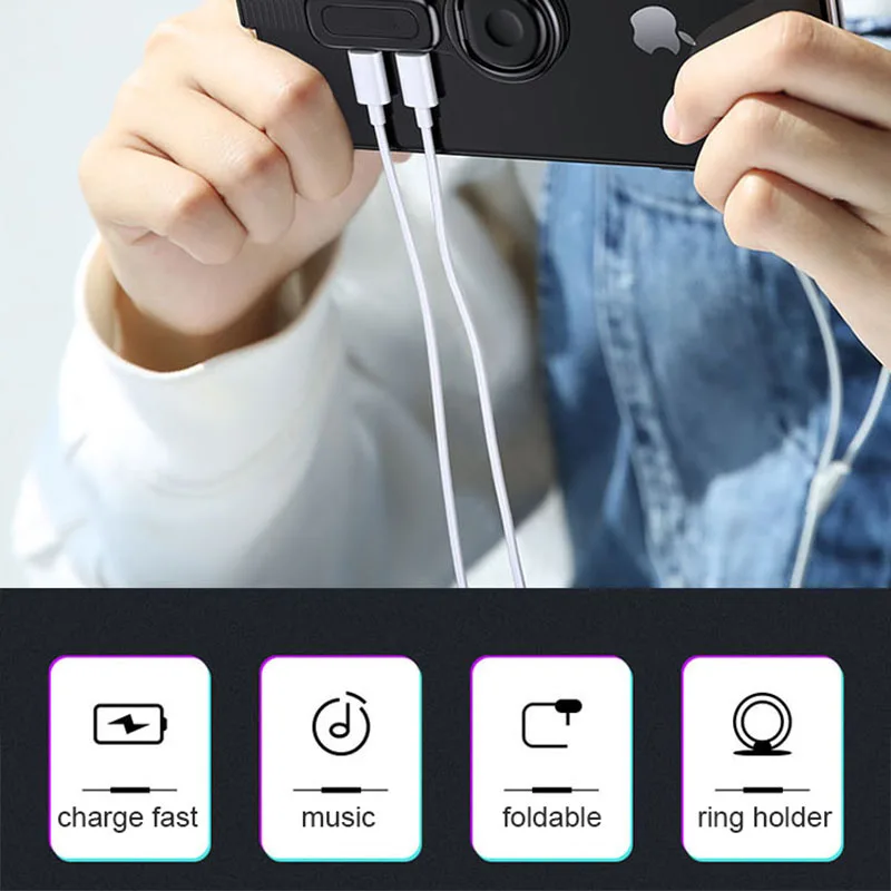 Складное зарядное устройство с кольцом для iPhone 7, 8 Plus, X, XR, XS, Макс., до 3,5 мм, зарядное устройство, Aux адаптер, держатель