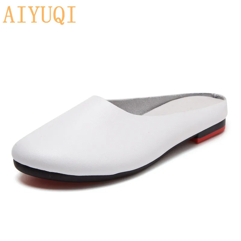 US $14.67 Aiyuqi Women Slippers 2020 Spring New Genuine Leather Women Shoes Big Size 41 42 43 Flat Casual Summer Half Slippers Women
